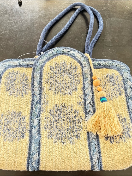 Antik Kraft Handbags - Antik Kraft Blue & Natural Embroidered Tassel Tote